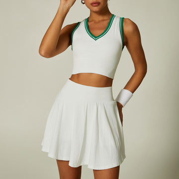 Lila Zen Color Block Sports Vest Tennis Skirt Set