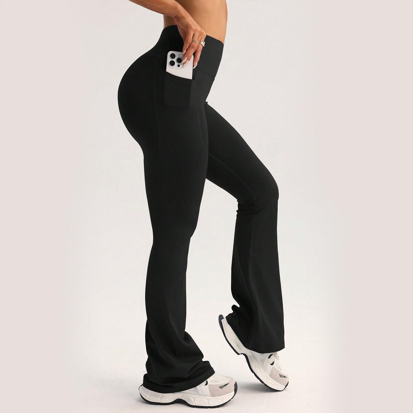Lila Zen Peach High-Waisted Yoga Flare Pants with Seamless Side Pockets