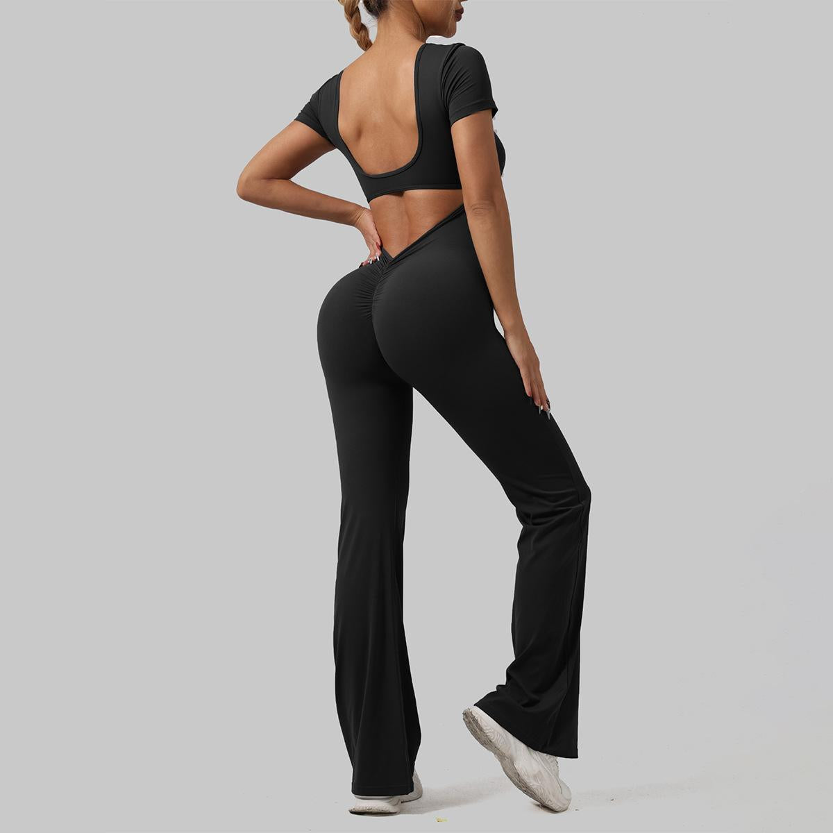 Lila Zen Casual Hollow-Out Fitted Gathered Yoga Jumpsuit