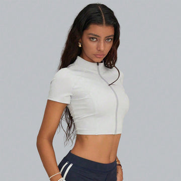 Lila Zen Stand Collar Zip-Front Crop Top