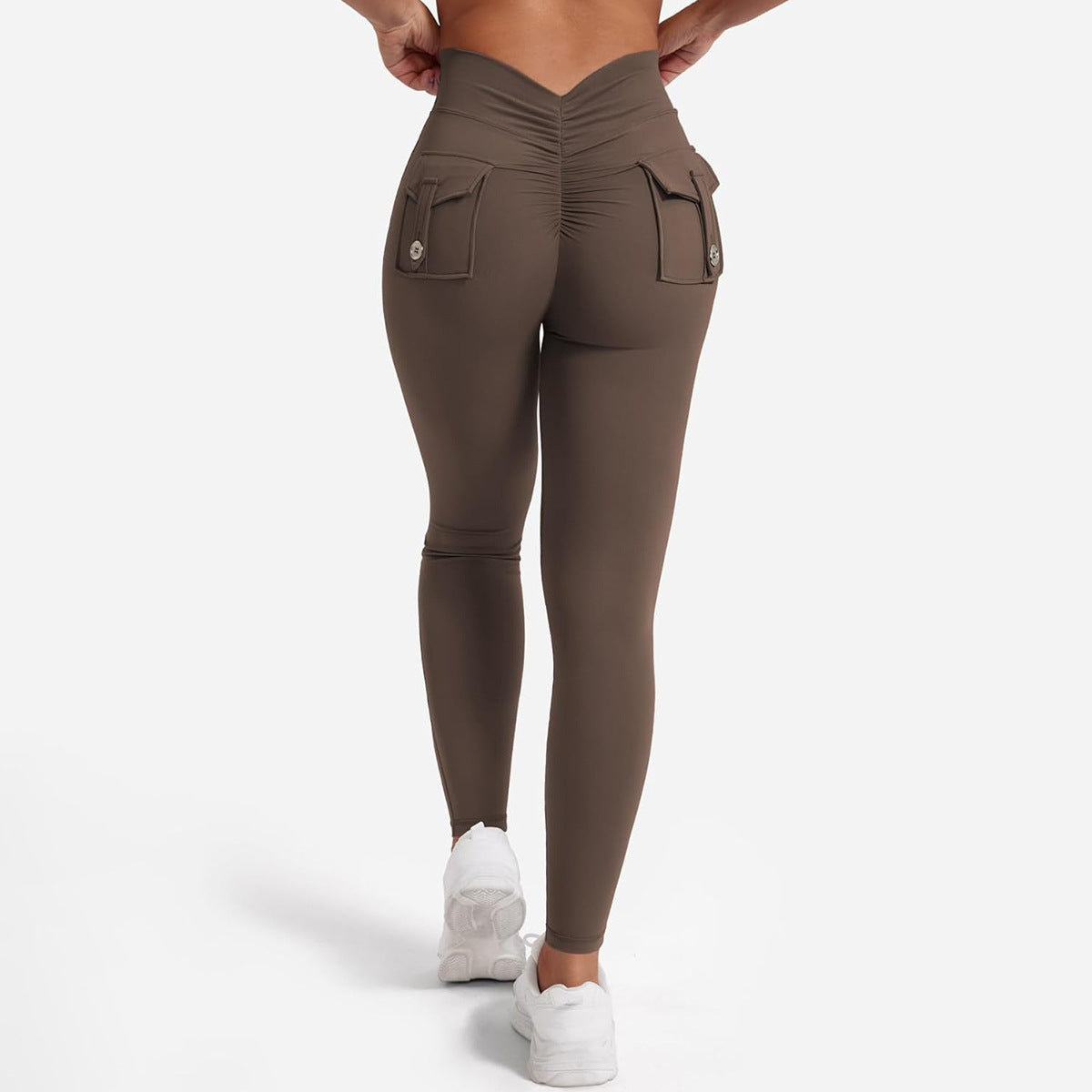 Lila Zen Women's V-Shaped Peach Hip Cargo Pocket Yoga Pants