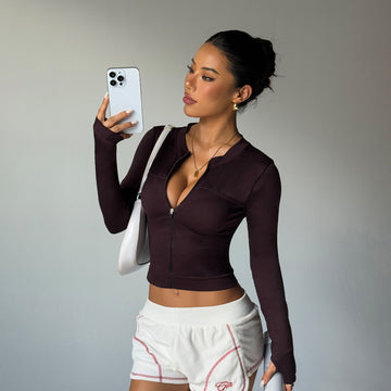 Lila Zen Women's Long-Sleeved Zipper Seamless Slim Fit Cropped Yoga Jacket