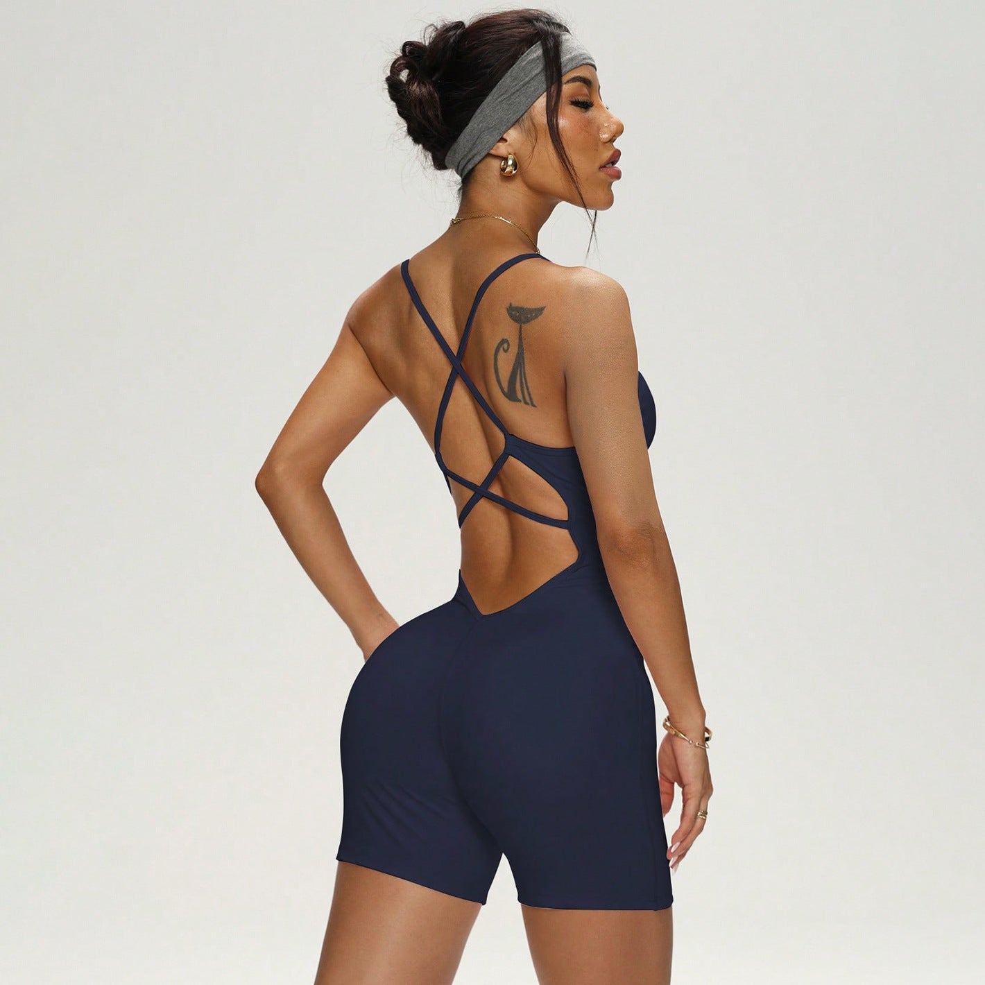Lila Zen Nude-Feel Crossback Sports Yoga Bodysuit