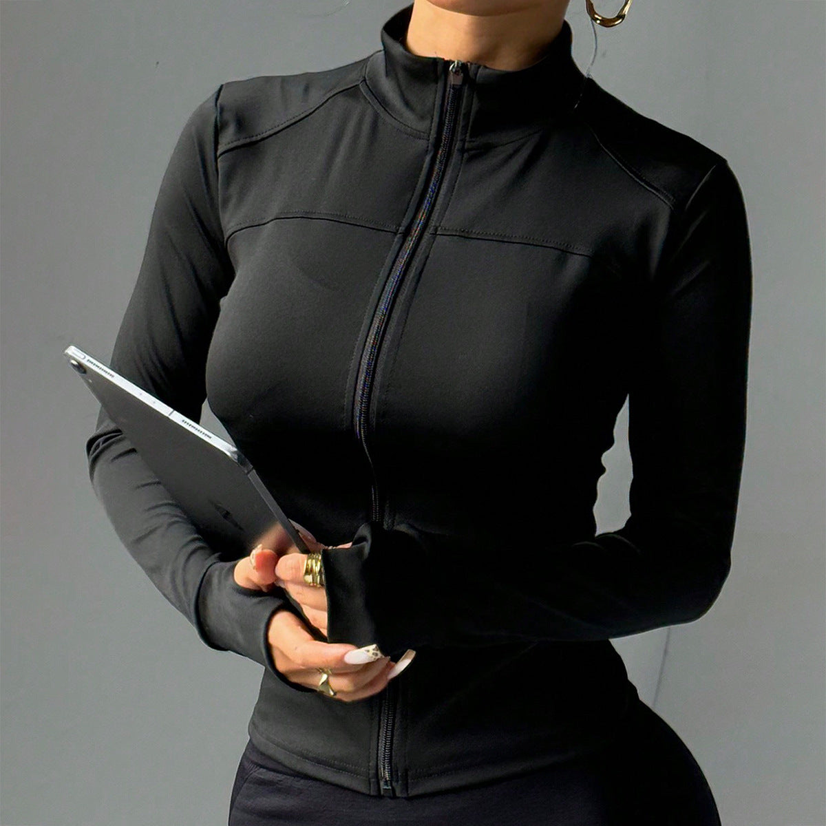 Lila Zen High-End Slim Fit Stand Collar Zipper Solid Color Yoga Sports Jacket