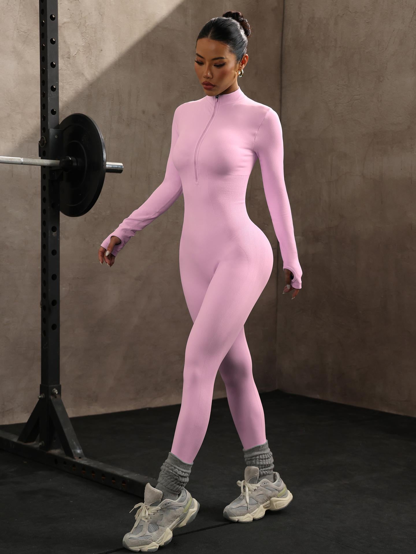 Lila Zen Protective Cover, Zippered Chest, Long-Sleeved Seamless Fitted Bodysuit with Butt Lifting, Sports Yoga Fitted Bodysuit