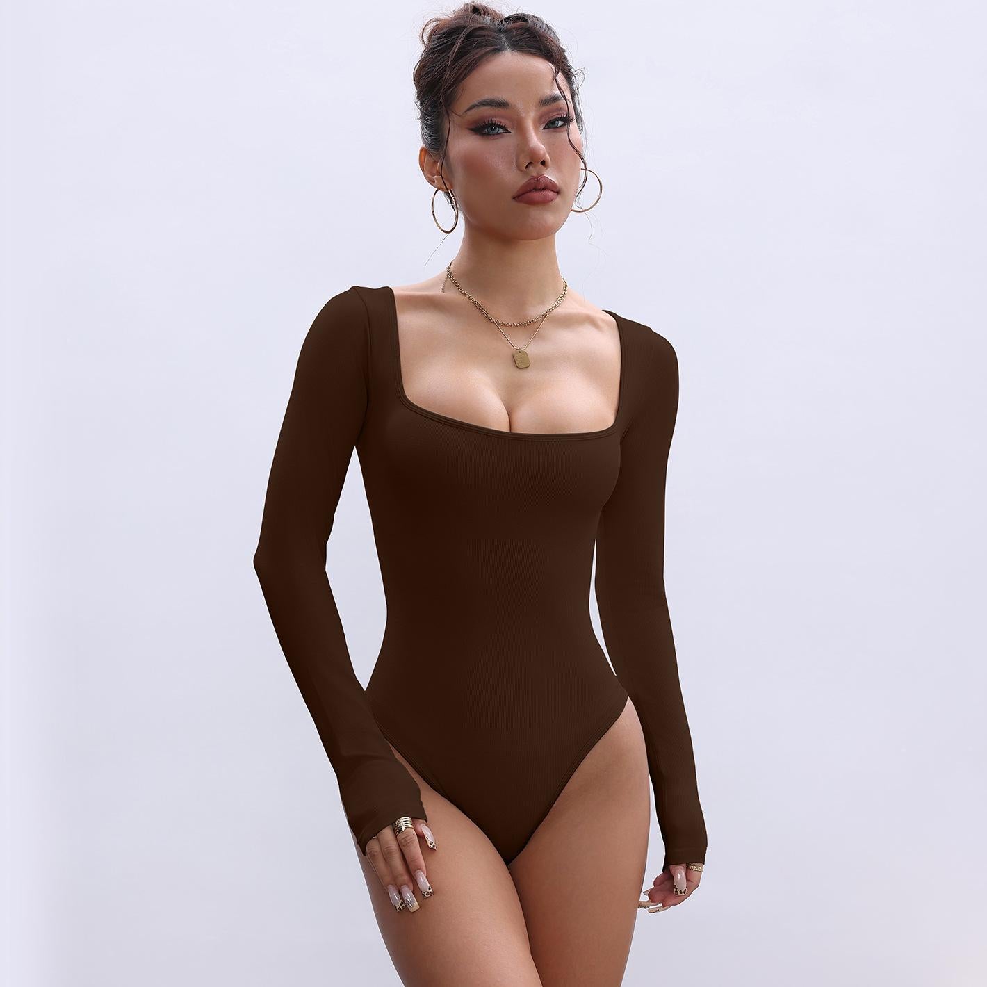 Lila Zen Seamless Ribbed Waist-cinching Long-sleeved Yoga Bodysuit/Trip Leggings