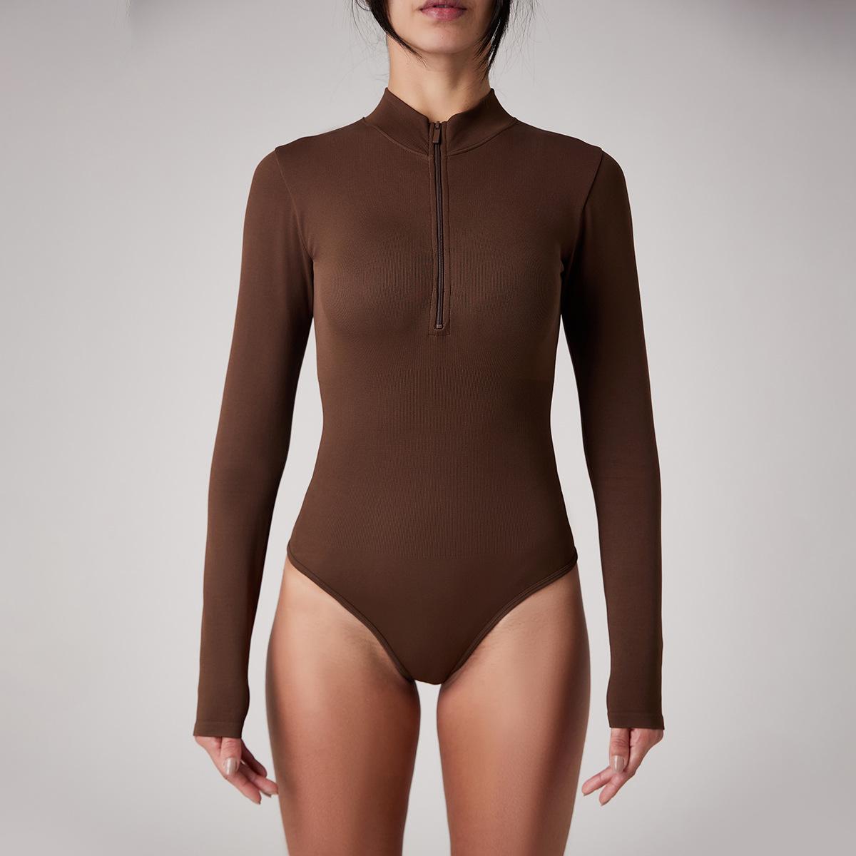 Lila Zen Ribbed Moisture-Wicking Quick-Drying Running Sports Zipper Bodysuit Yoga Suit