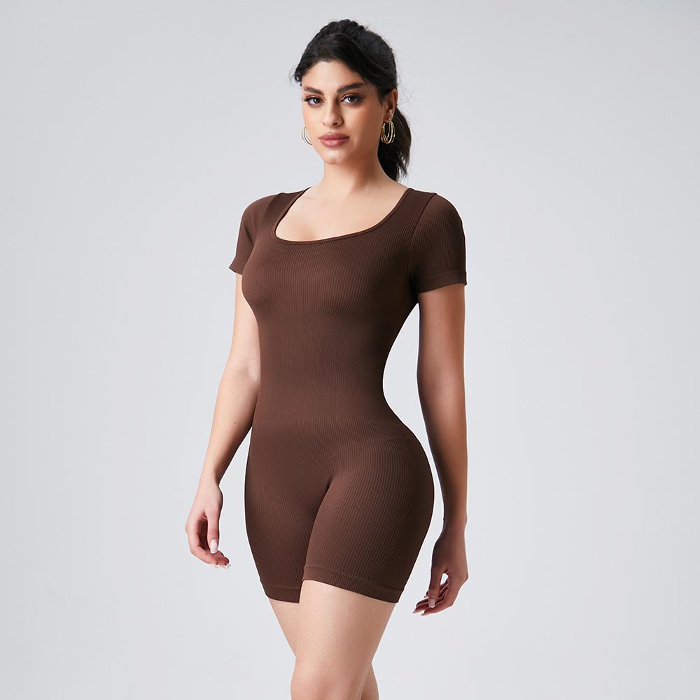 Lila Zen High-Elastic Seamless Naked Feel One-Piece Yoga Short-Sleeve Bodysuit