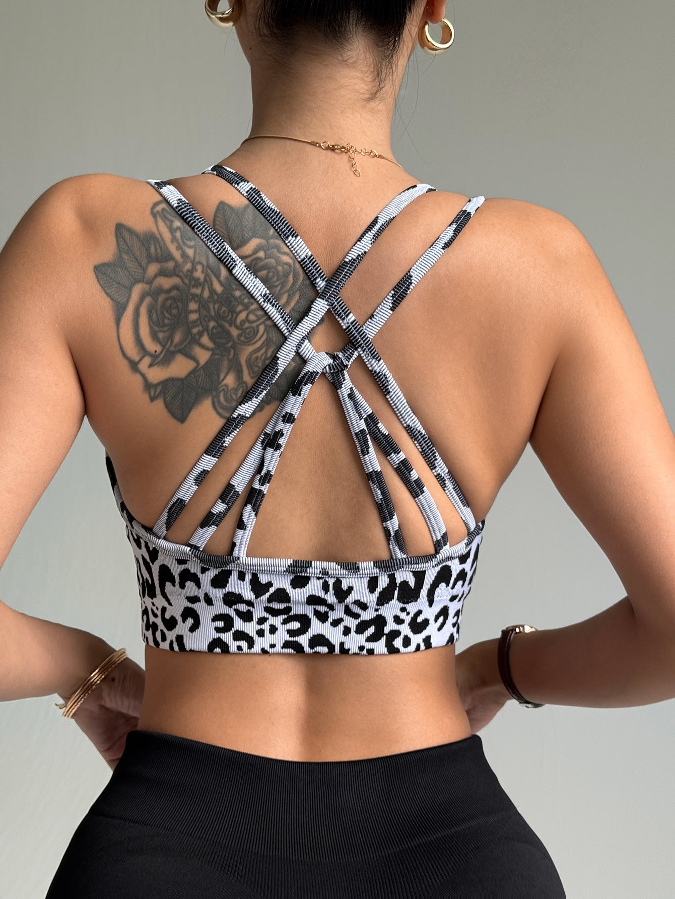 Lila Zen Leopard Print Backless Yoga Sports Bra