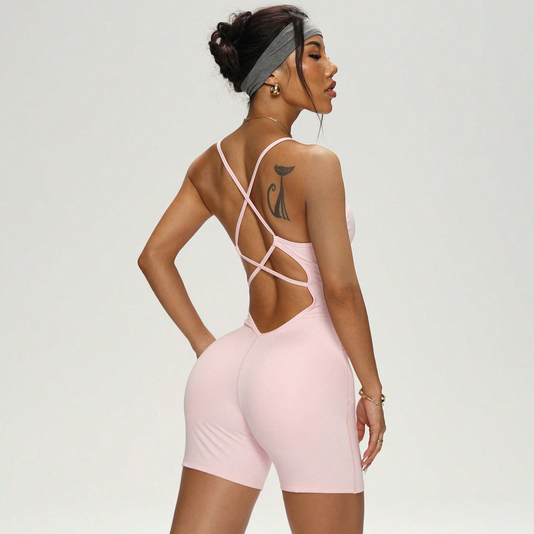 Lila Zen Nude-Feel Crossback Sports Yoga Bodysuit
