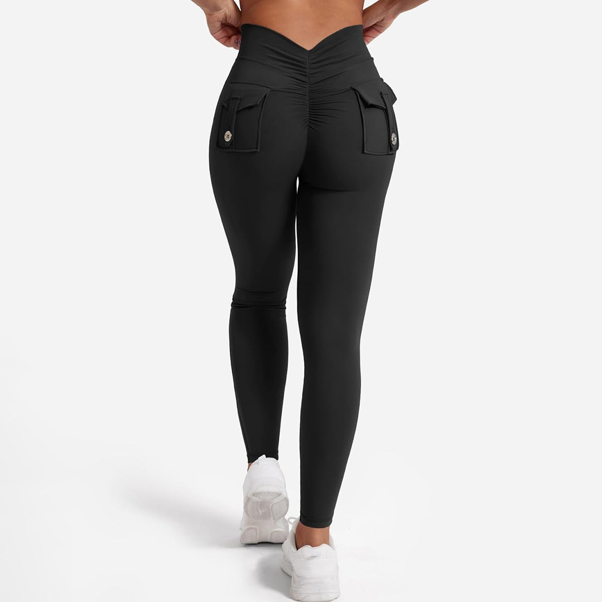 Lila Zen Women's V-Shaped Peach Hip Cargo Pocket Yoga Pants