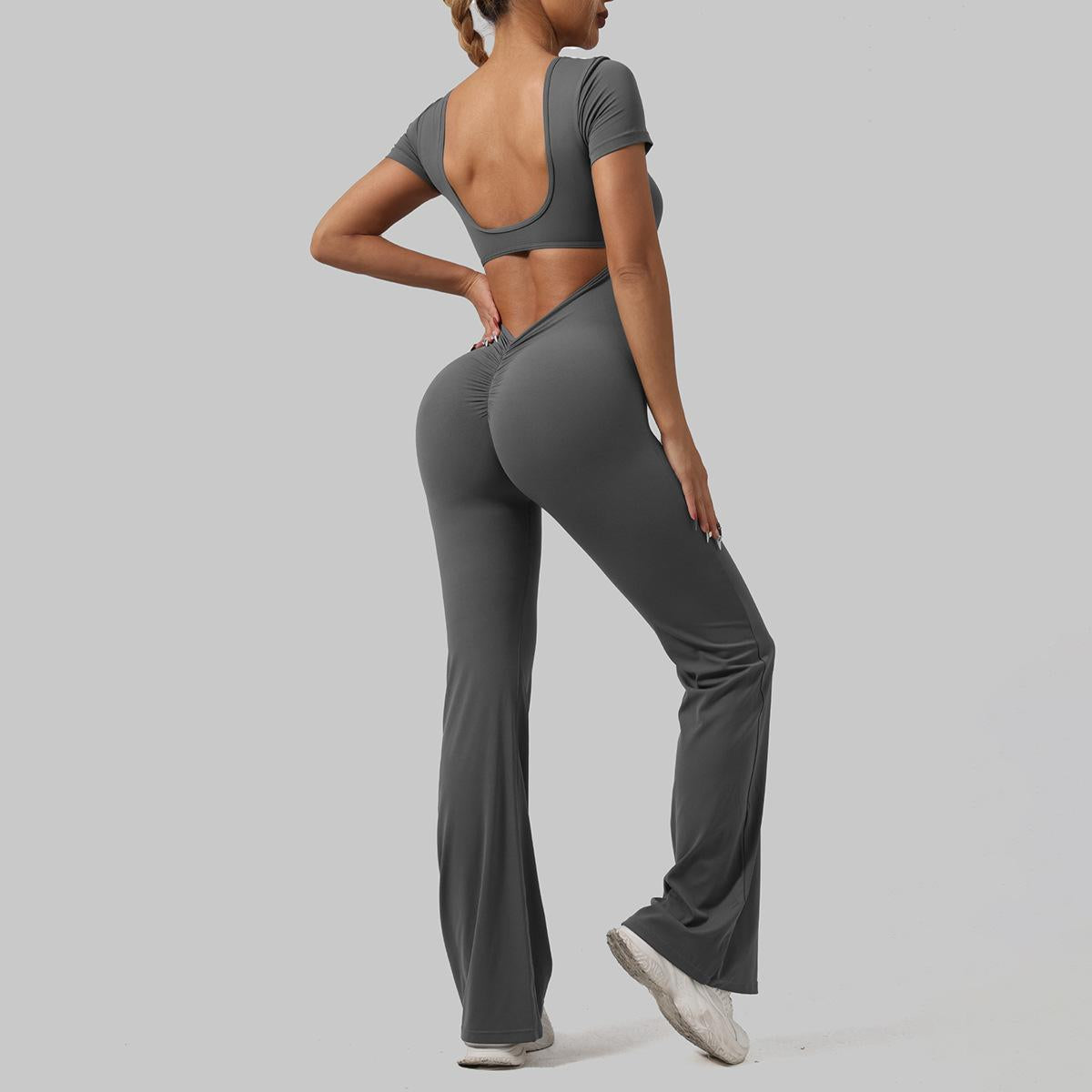 Lila Zen Casual Hollow-Out Fitted Gathered Yoga Jumpsuit