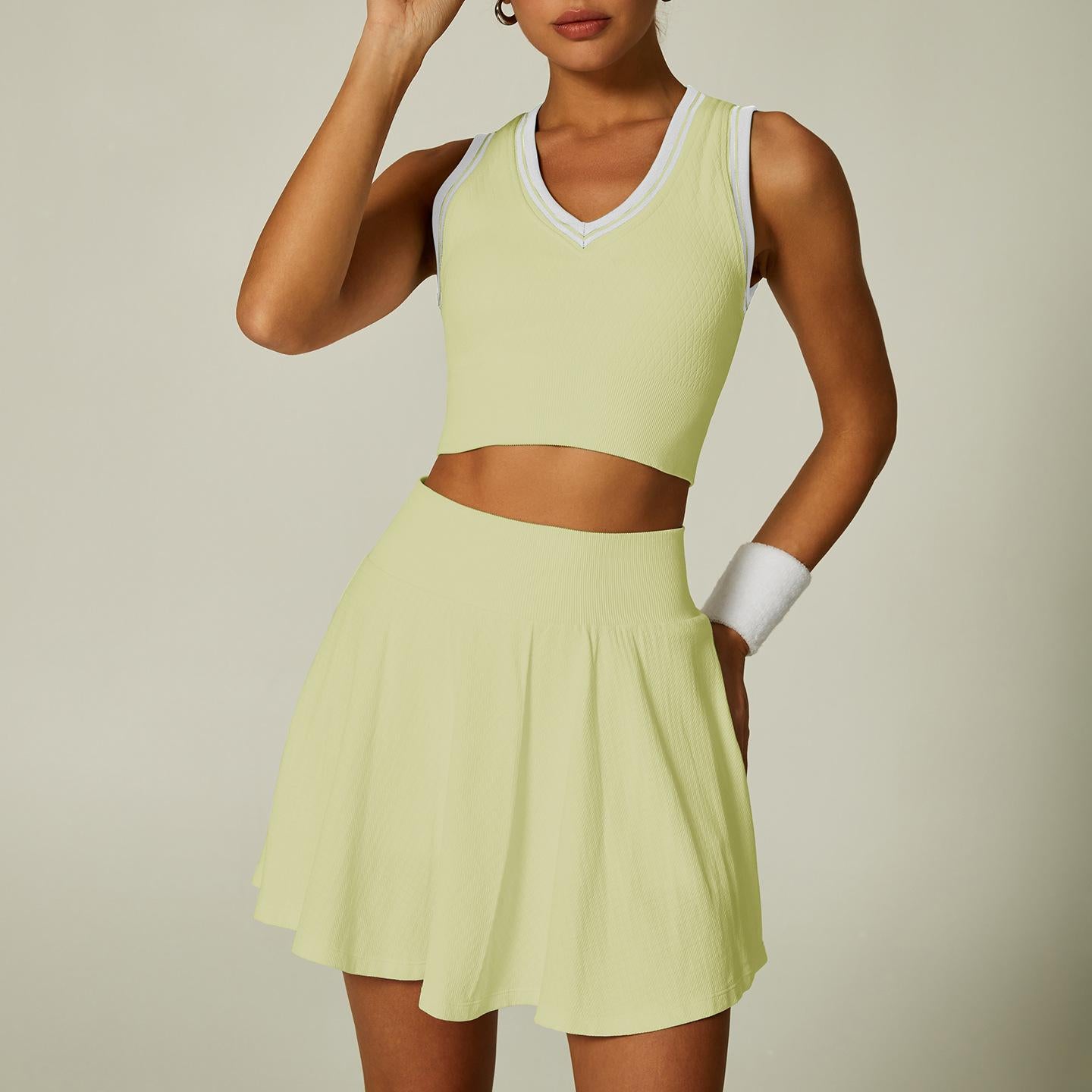 Lila Zen Color Block Sports Vest Tennis Skirt Set