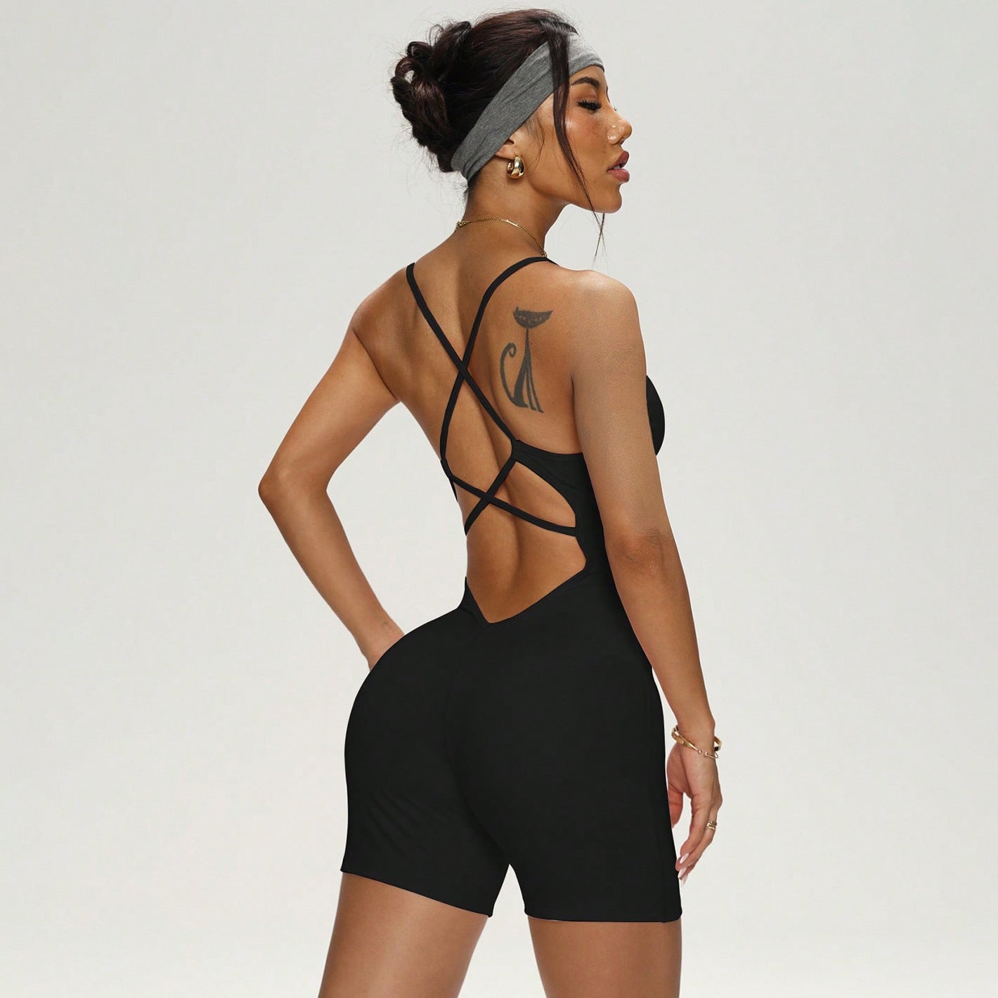 Lila Zen Nude-Feel Crossback Sports Yoga Bodysuit