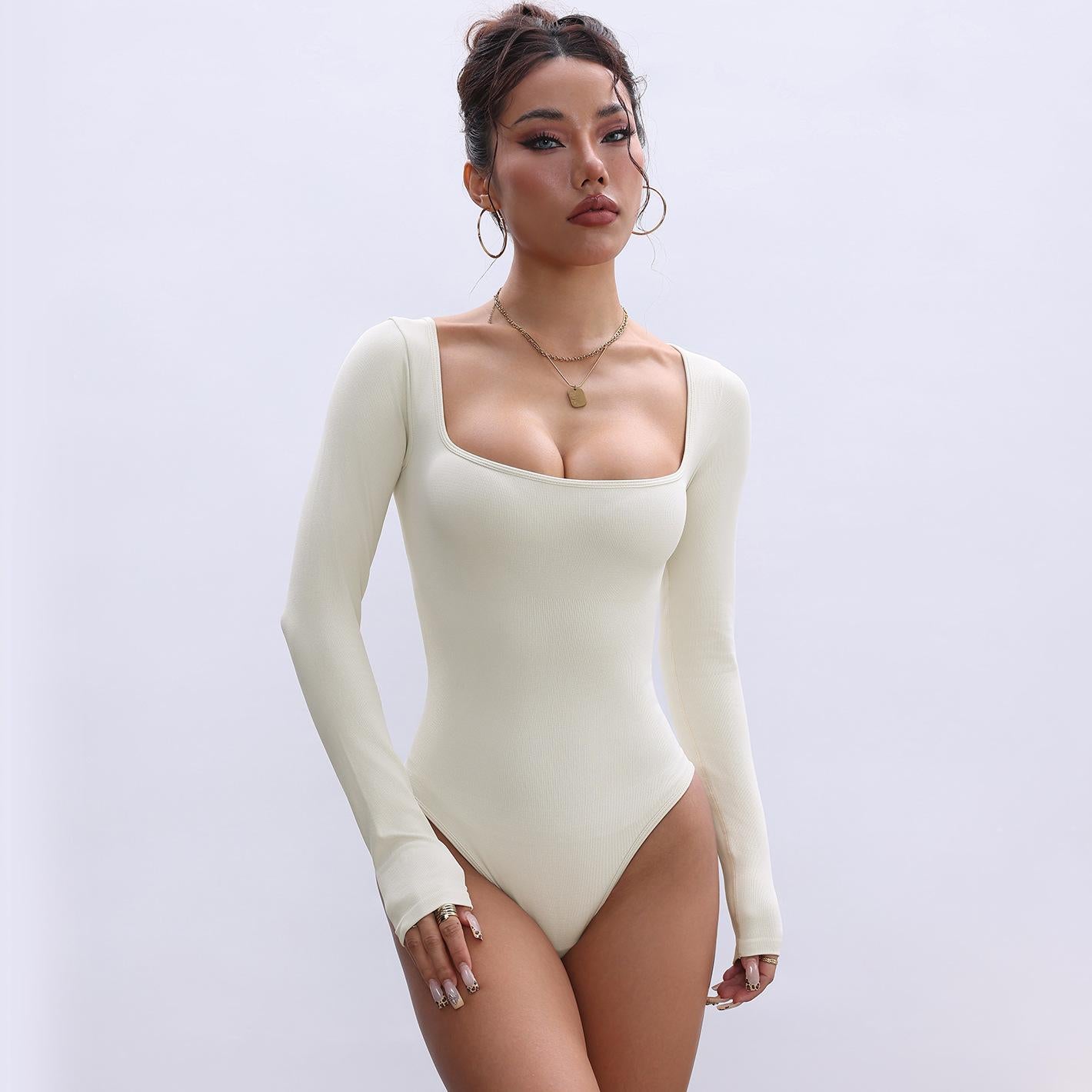 Lila Zen Seamless Ribbed Waist-cinching Long-sleeved Yoga Bodysuit/Trip Leggings