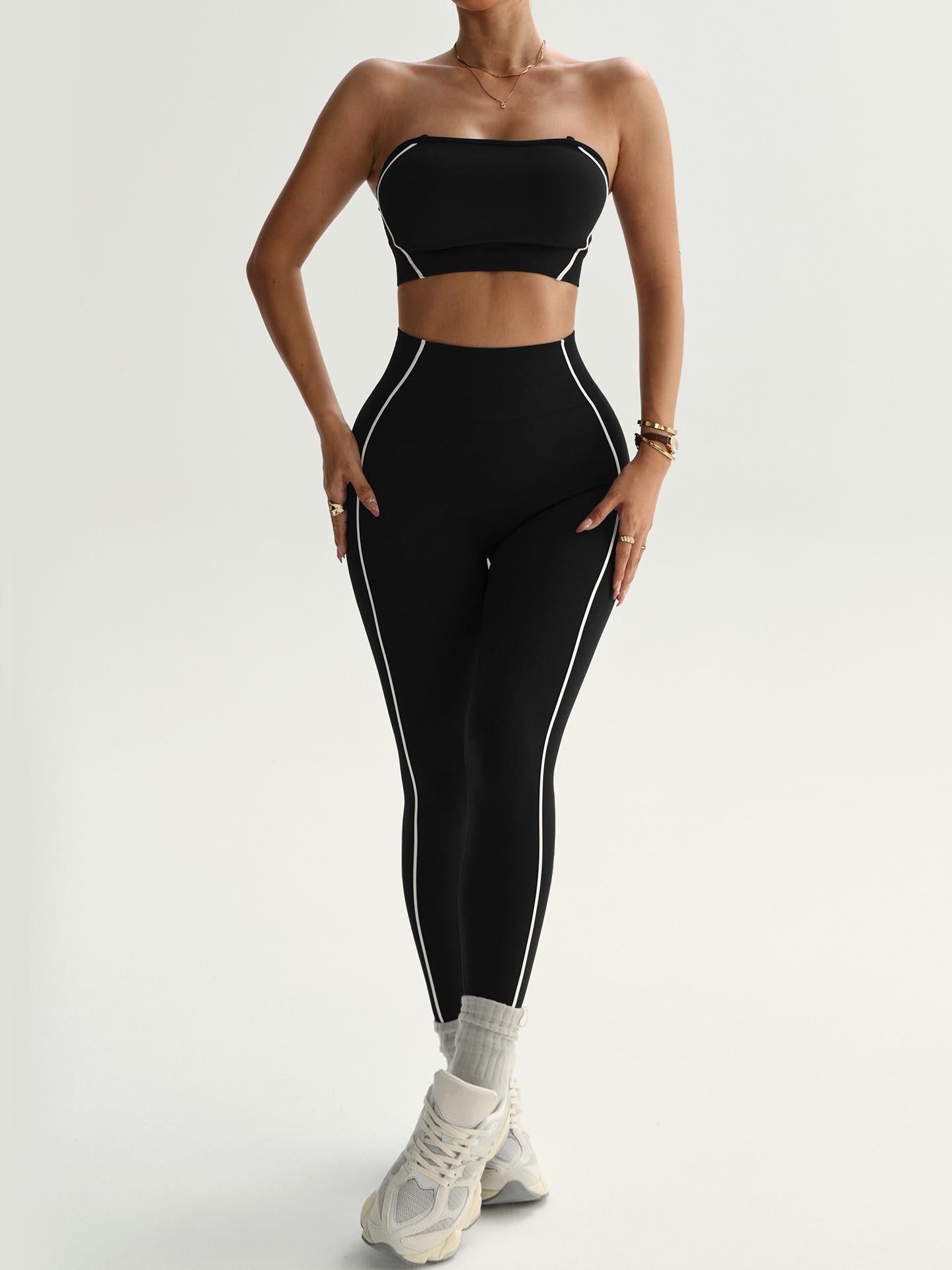 Lila Zen Color Block Strapless High-Waisted Shaping and Lifting Running/Yoga Set