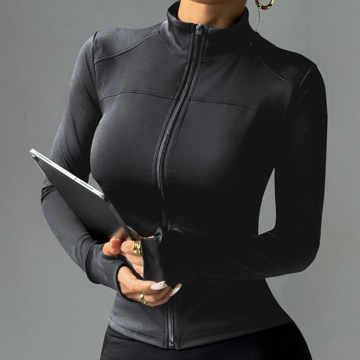 Lila Zen High-End Slim Fit Stand Collar Zipper Solid Color Yoga Sports Jacket