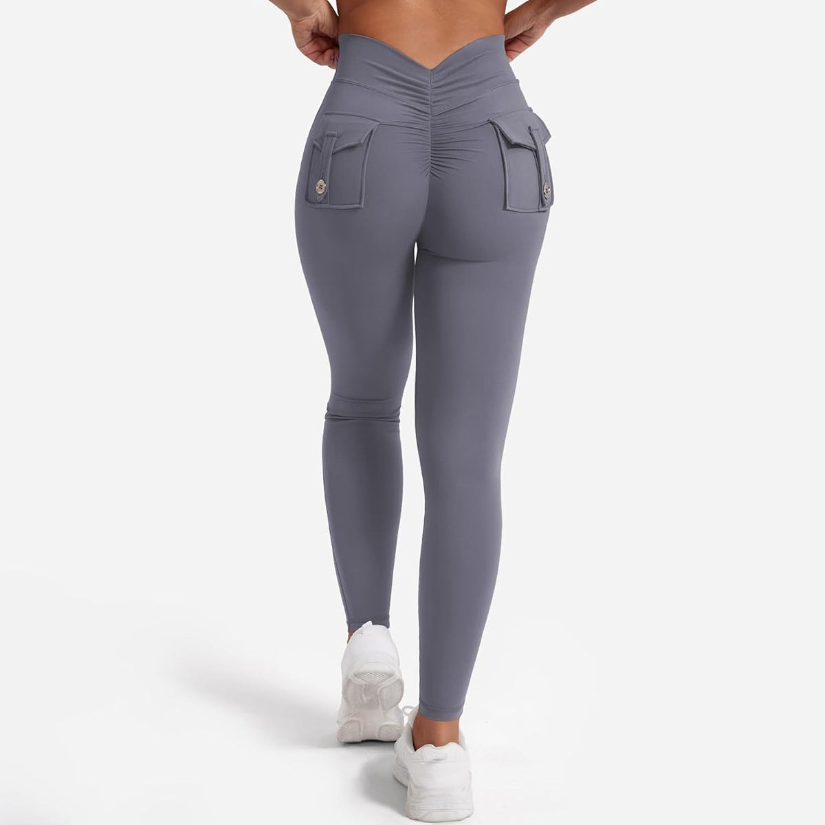 Lila Zen Women's V-Shaped Peach Hip Cargo Pocket Yoga Pants