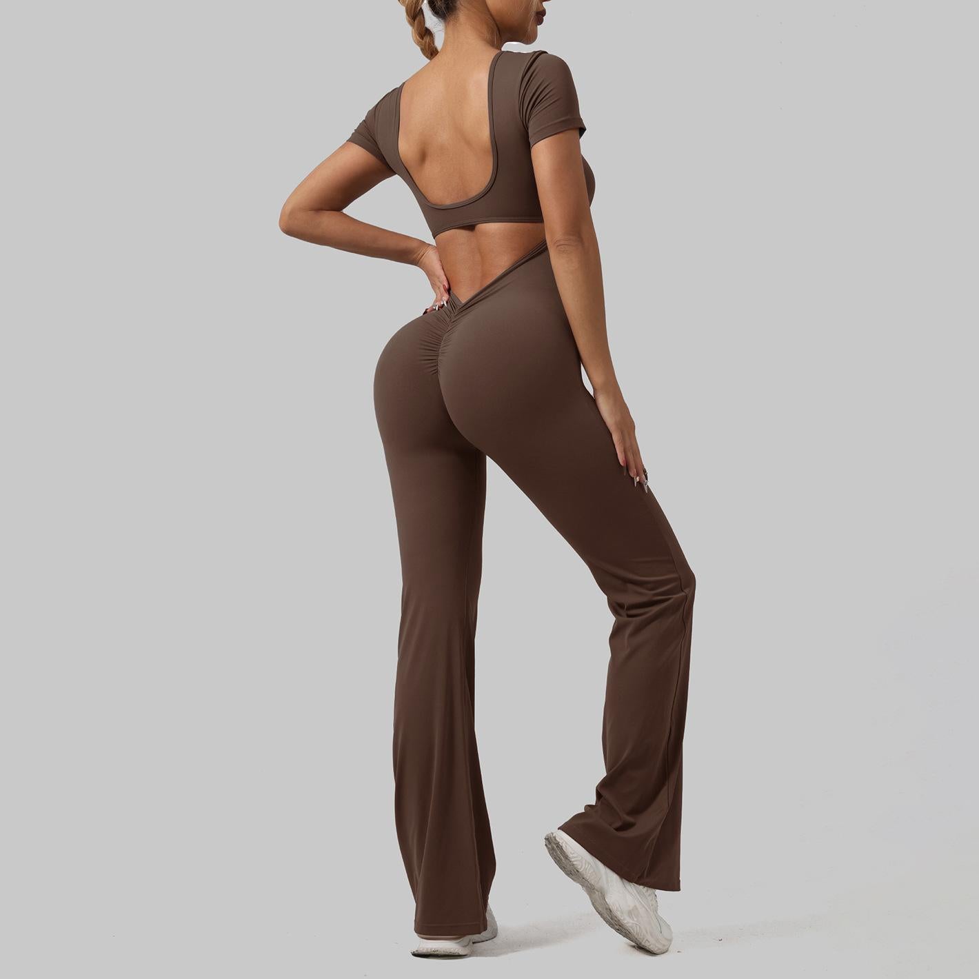 Lila Zen Casual Hollow-Out Fitted Gathered Yoga Jumpsuit