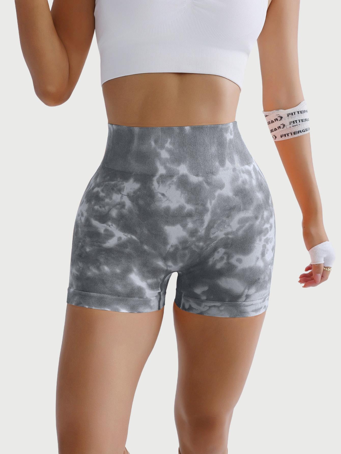 Lila Zen Tie-Dye High-Waisted Peach-Style Three-Quarter Yoga Shorts
