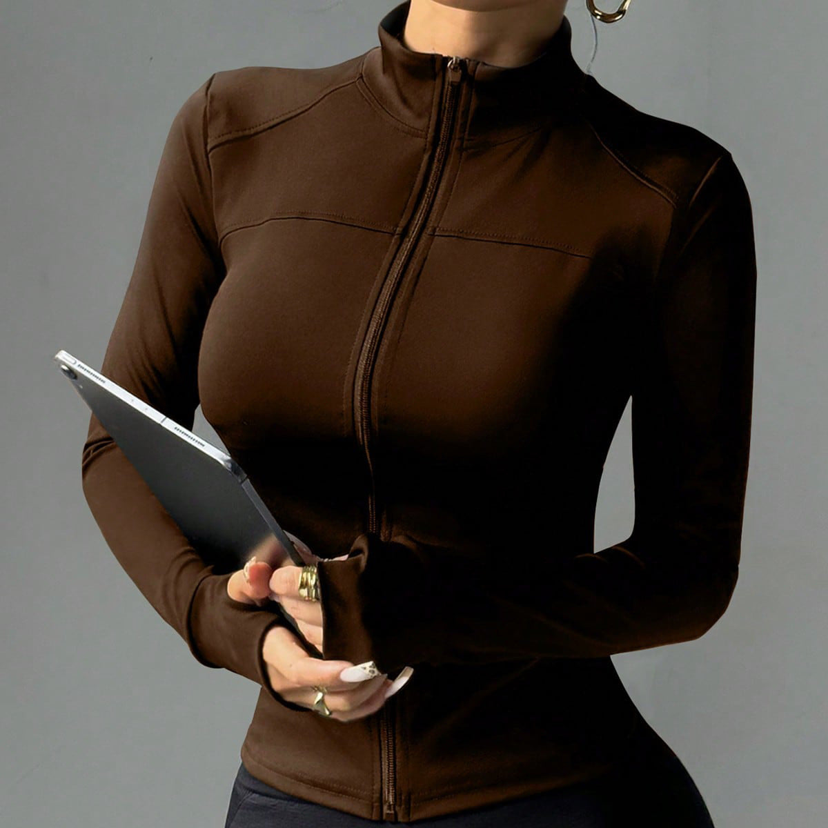 Lila Zen High-End Slim Fit Stand Collar Zipper Solid Color Yoga Sports Jacket
