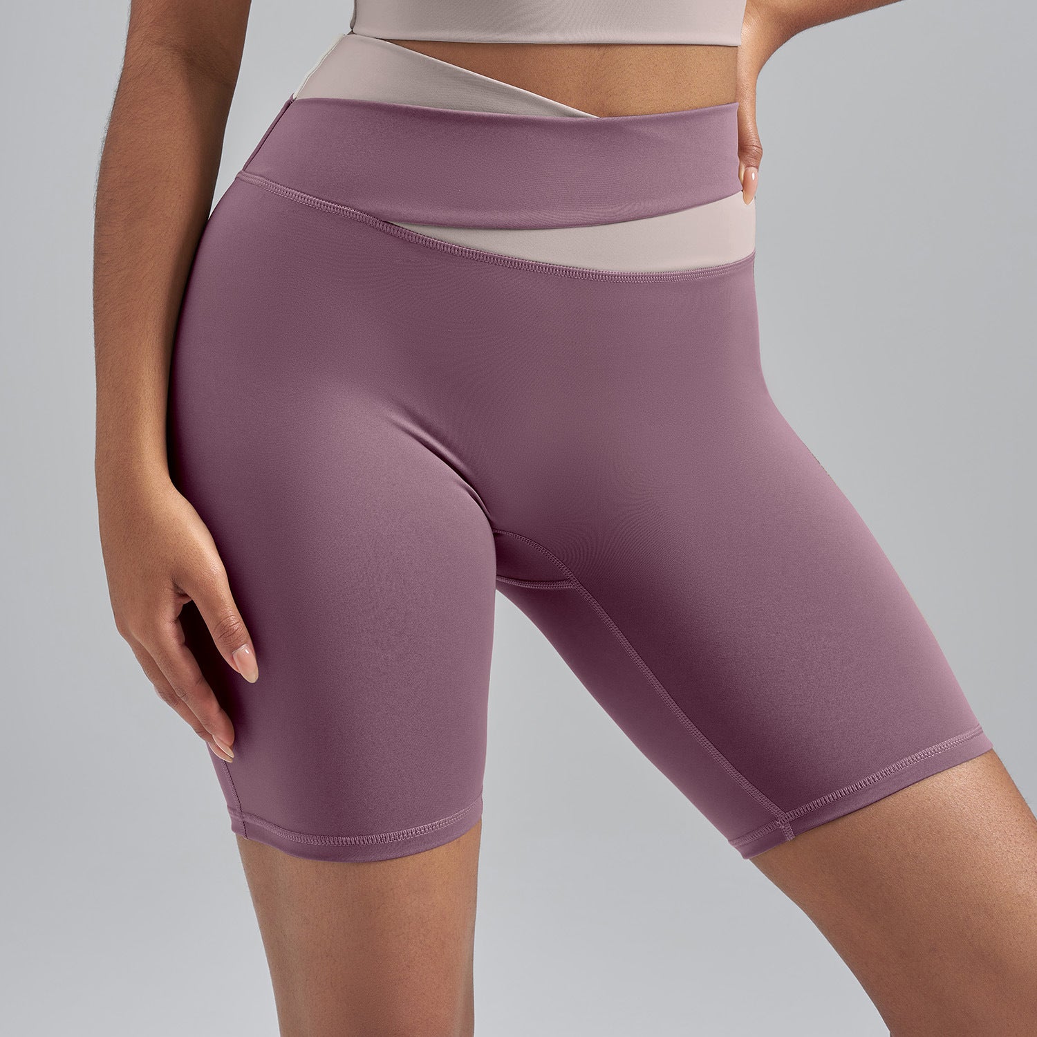 Lila Zen Color Block High-Elasticity Hip-Lifting and Shaping Yoga Shorts