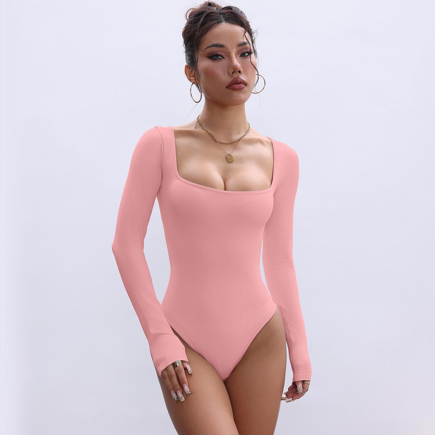 Lila Zen Seamless Ribbed Waist-cinching Long-sleeved Yoga Bodysuit/Trip Leggings