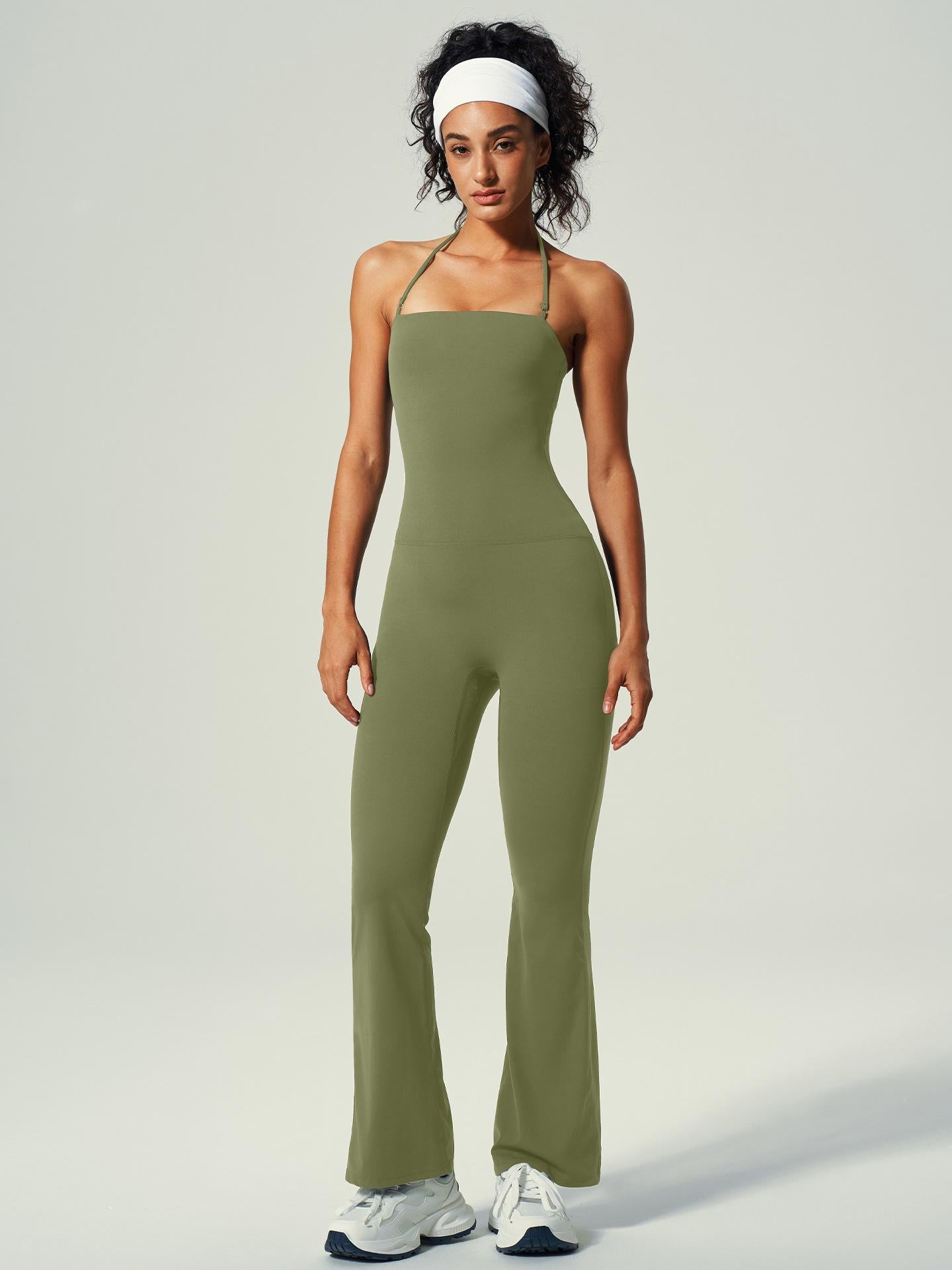 Lila Zen Halter-Neck Seamless Waist-Slimming Hip-Lifting Slightly Flared Yoga Jumpsuit