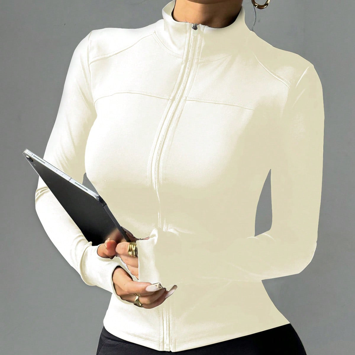 Lila Zen High-End Slim Fit Stand Collar Zipper Solid Color Yoga Sports Jacket