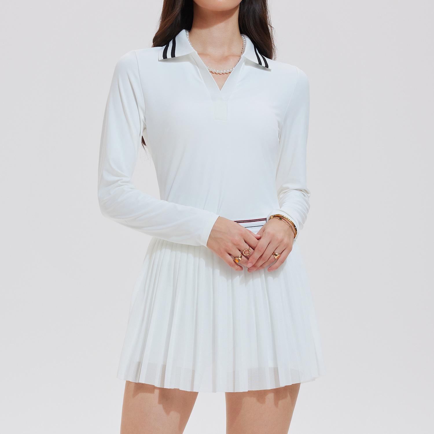 Lila Zen V POLO Lila Zen V-neck Golf Polo Shirt Nude Brushed Fit Fitness Long-Sleeve Set