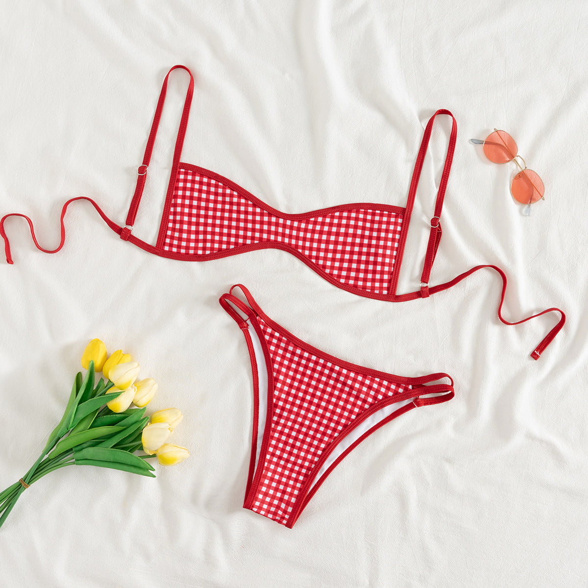 Lila Zen Vintage Print Scoop-Neck Double-Strap Bikini Set