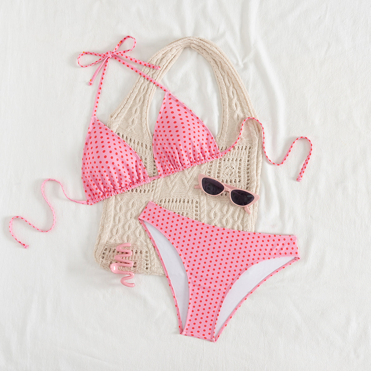 Lila Zen Polka Dot Triangle Bikini Set
