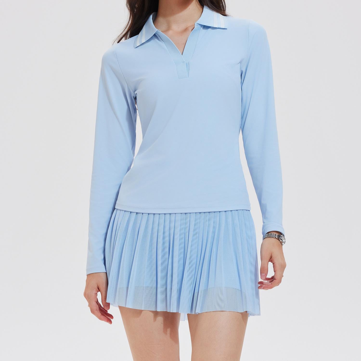 Lila Zen V POLO Lila Zen V-neck Golf Polo Shirt Nude Brushed Fit Fitness Long-Sleeve Set