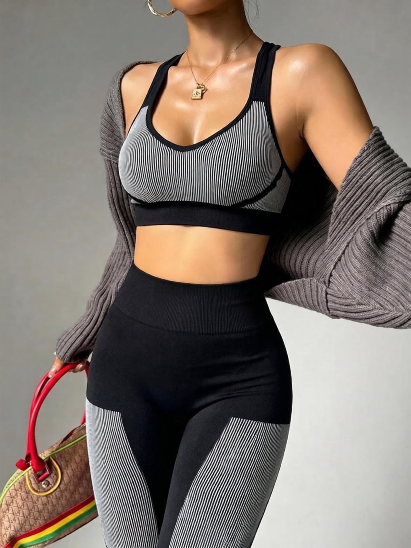 Lila Zen Contrast Seamless Sports Bra & Scrunch Leggings Set