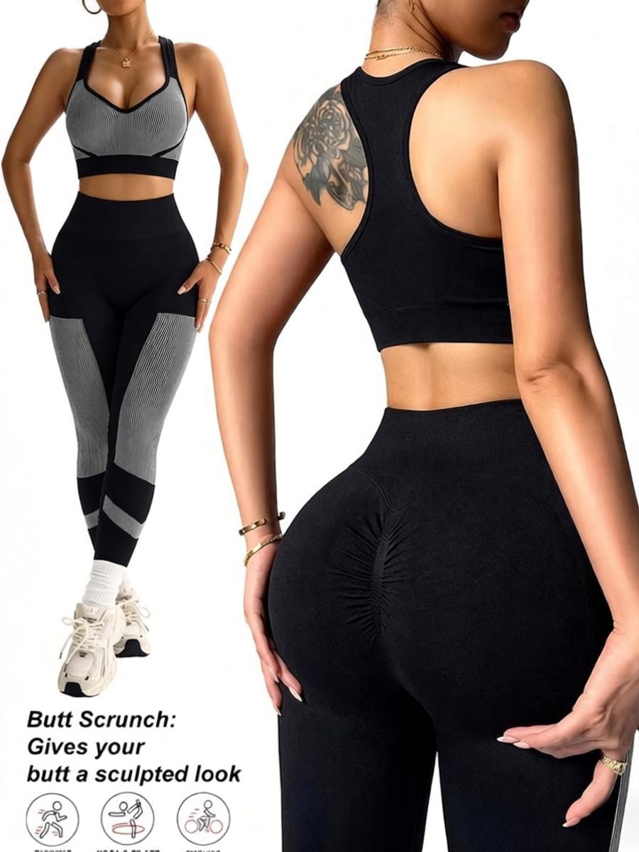 Lila Zen Contrast Seamless Sports Bra & Scrunch Leggings Set