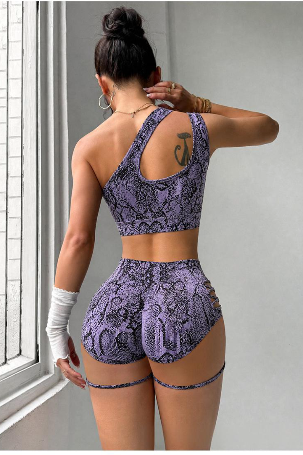 Lila Zen Asymmetric One-Shoulder Python Print Shorts Set