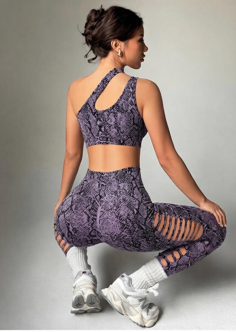 Lila Zen Asymmetric Python Print Cutout Yoga Set
