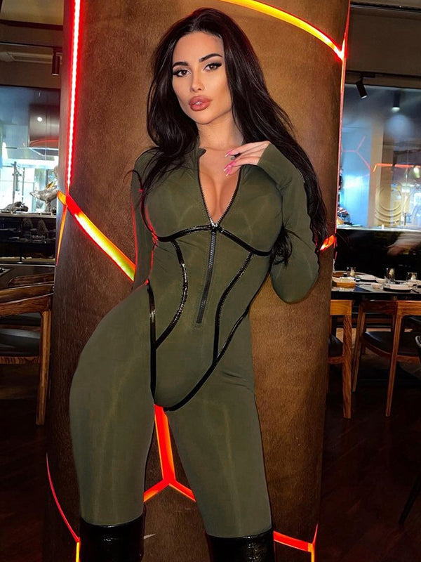 SculptFit Zip-Front V-Neck Jumpsuit