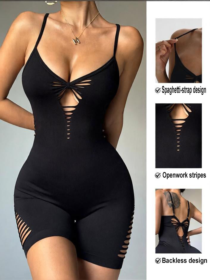 Lila Zen Sexy Seamless Bodycon Hollow-Out Strappy Yoga Bodysuit