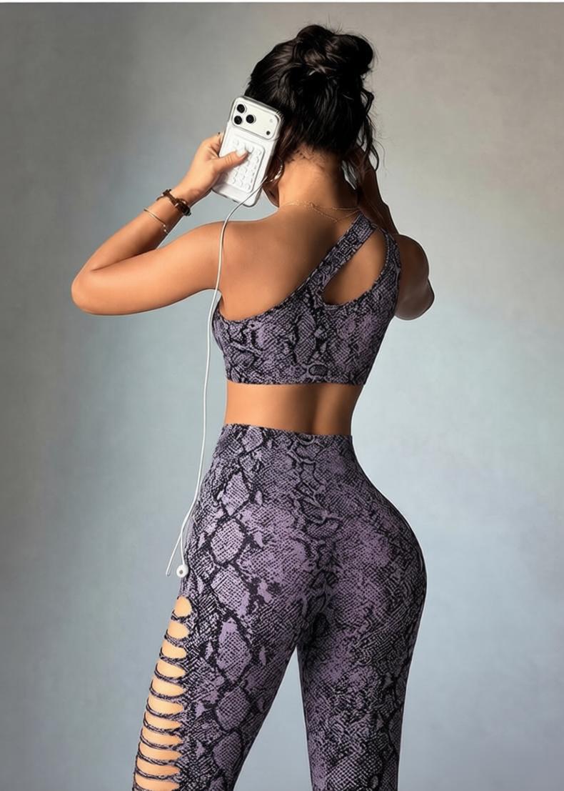 Lila Zen Asymmetric Python Print Cutout Yoga Set