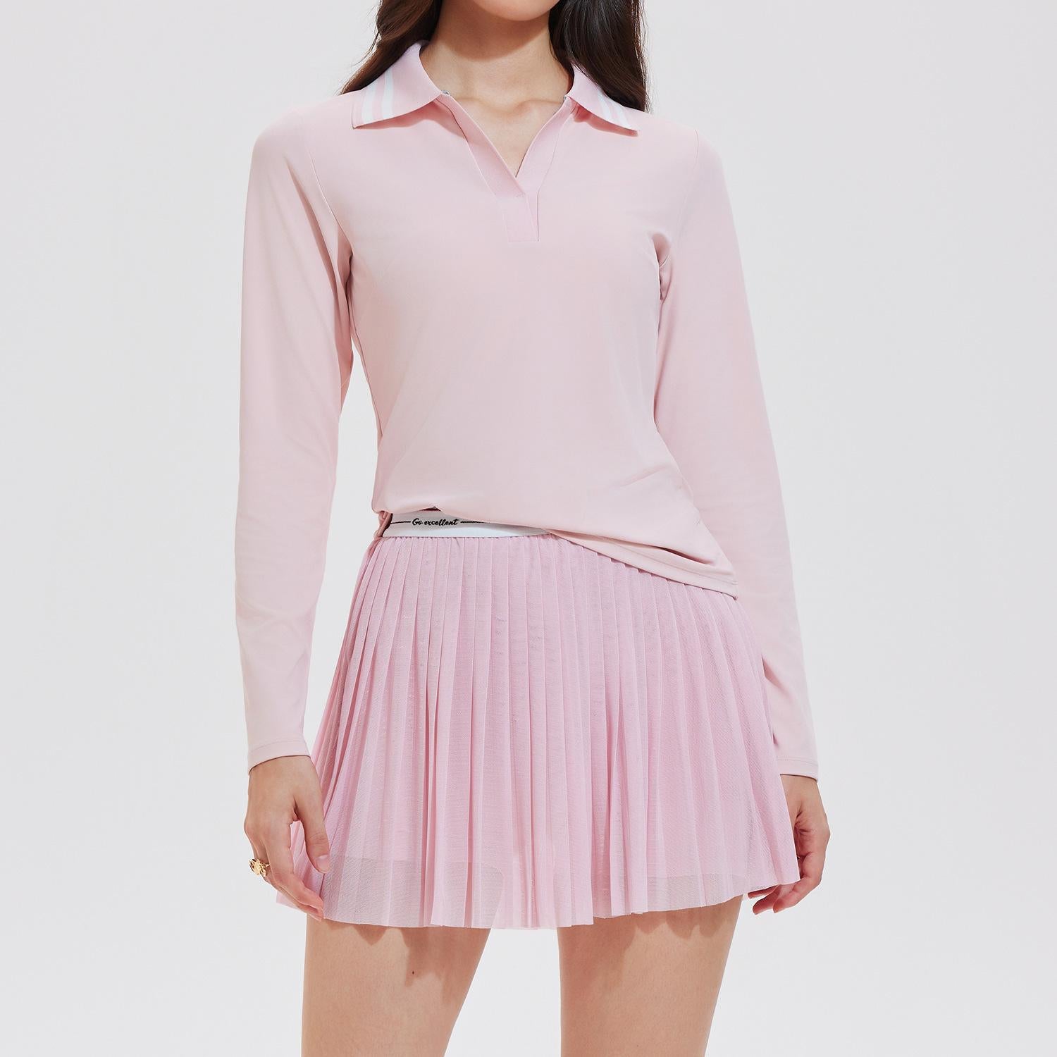 Lila Zen V POLO Lila Zen V-neck Golf Polo Shirt Nude Brushed Fit Fitness Long-Sleeve Set