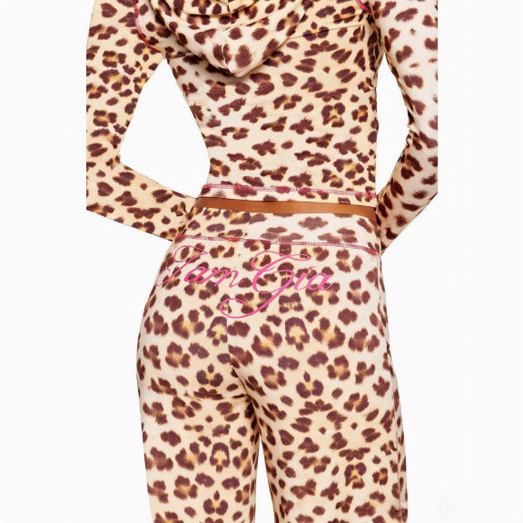2026 European and American fashion women's clothing cross-border supply printed hooded long-sleeve thumb-hole micro-flare two-piece set