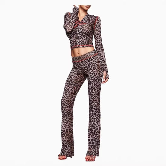 2026 European and American fashion women's clothing cross-border supply printed hooded long-sleeve thumb-hole micro-flare two-piece set