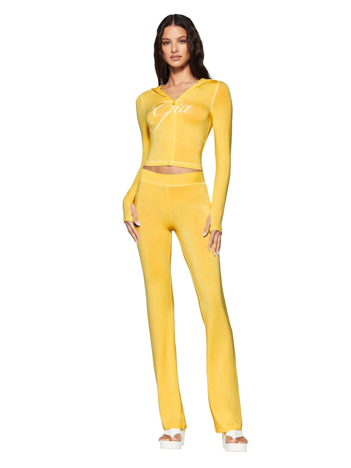 2026 European and American fashion women's clothing cross-border supply printed hooded long-sleeve thumb-hole micro-flare two-piece set