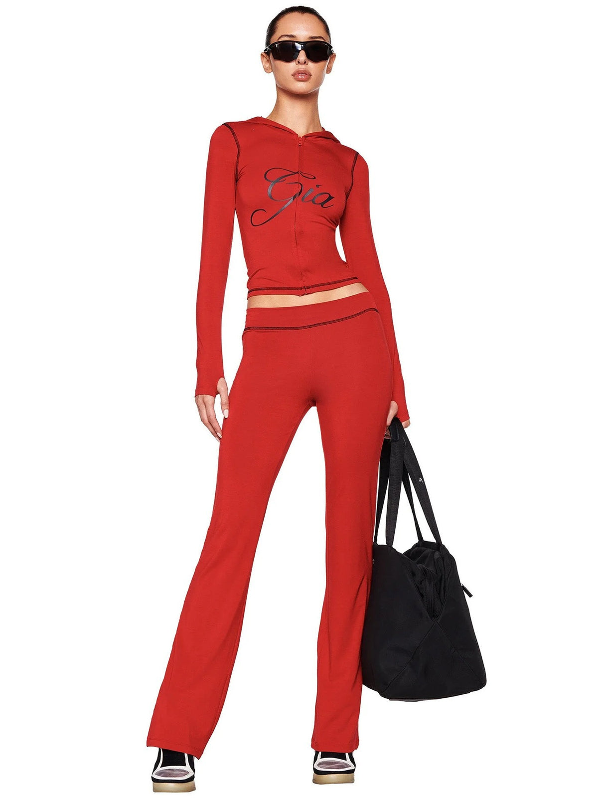 2026 European and American fashion women's clothing cross-border supply printed hooded long-sleeve thumb-hole micro-flare two-piece set
