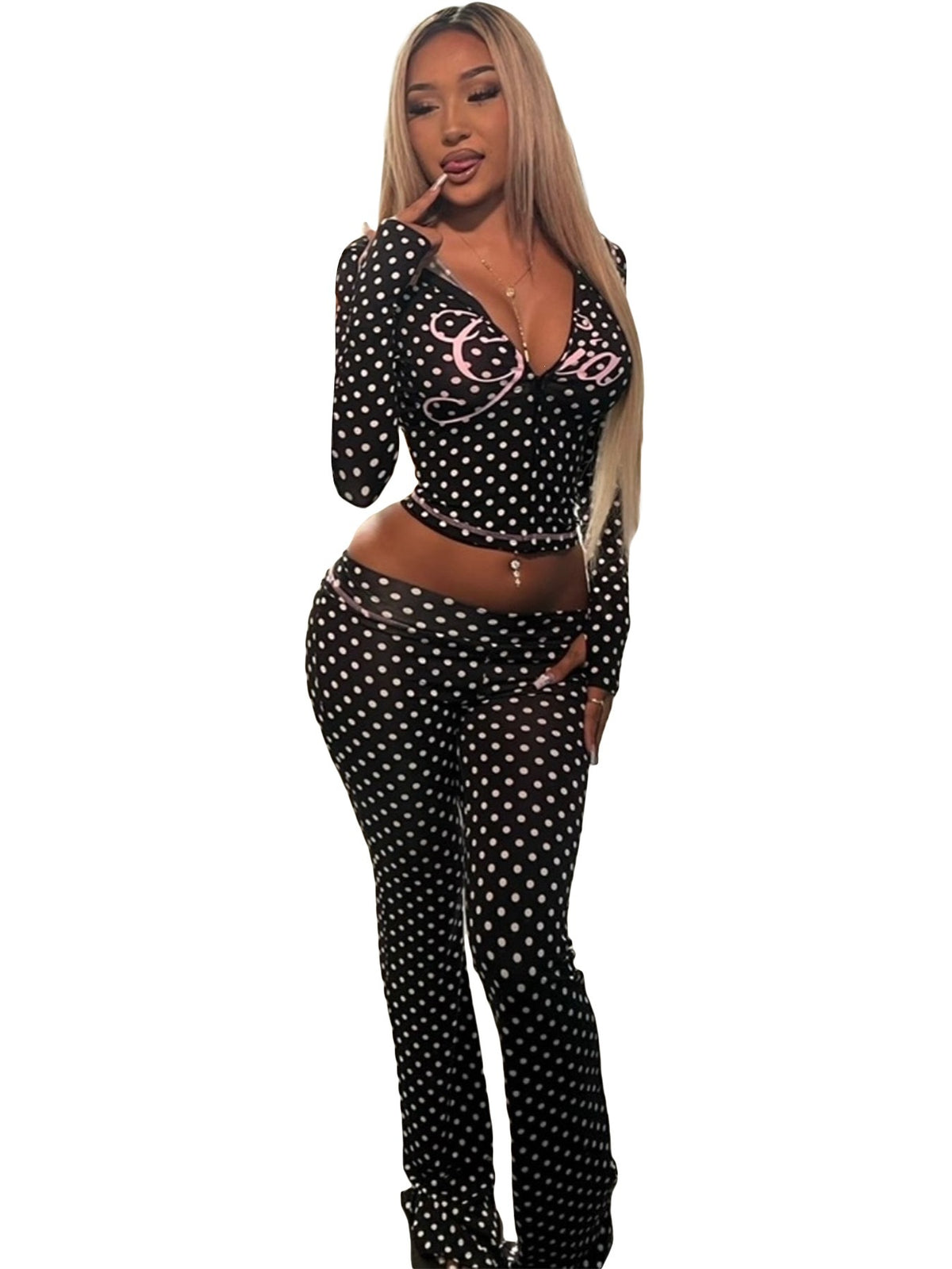 2026 European and American fashion women's clothing cross-border supply printed hooded long-sleeve thumb-hole micro-flare two-piece set