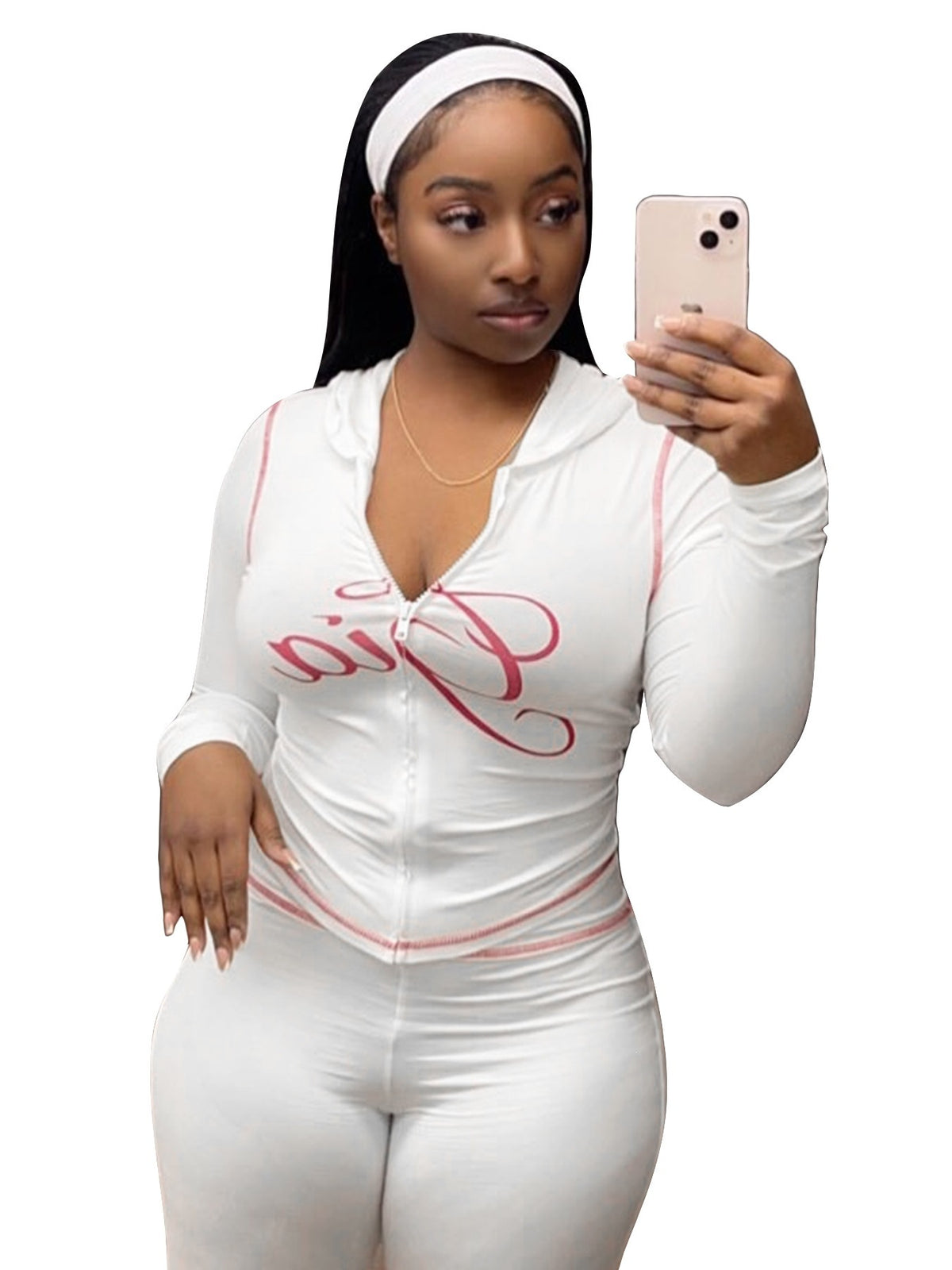 2026 European and American fashion women's clothing cross-border supply printed hooded long-sleeve thumb-hole micro-flare two-piece set