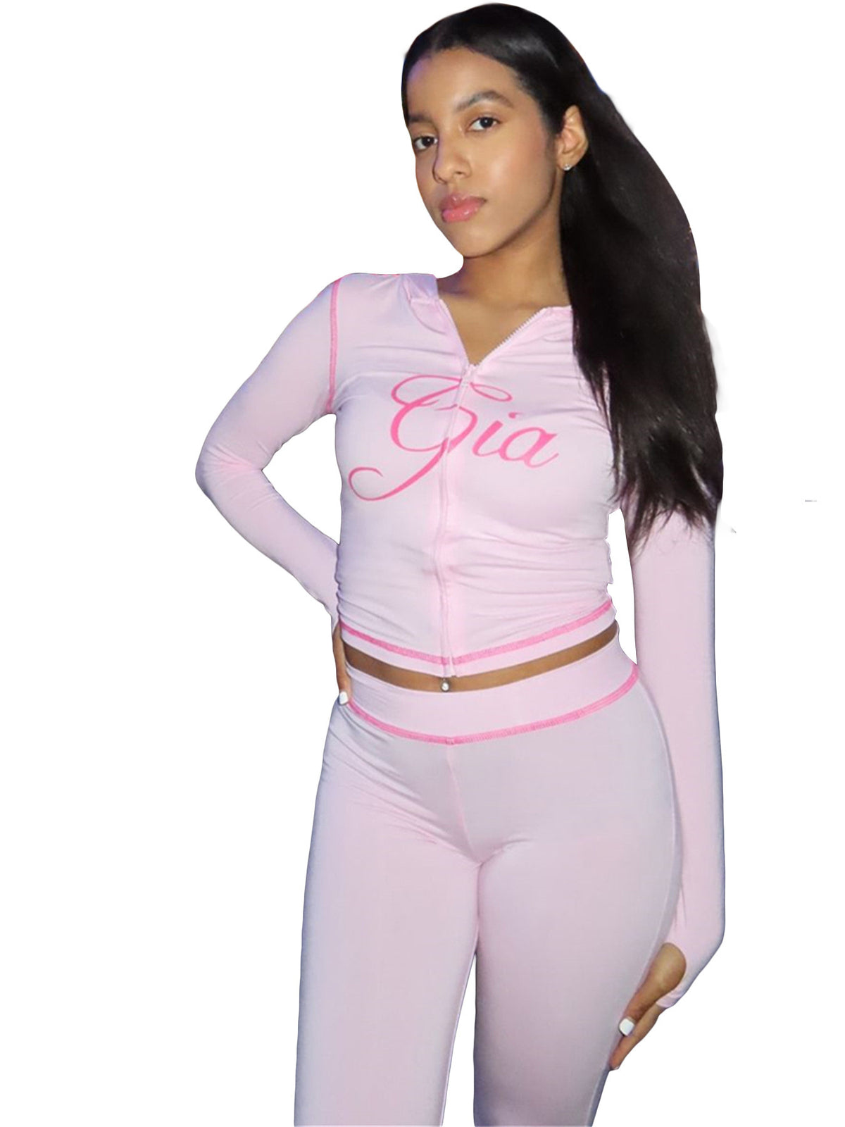 2026 European and American fashion women's clothing cross-border supply printed hooded long-sleeve thumb-hole micro-flare two-piece set