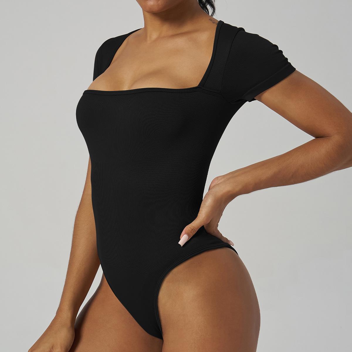 Lila Zen Off-the-shoulder form-fitting short-sleeved yoga bodysuit