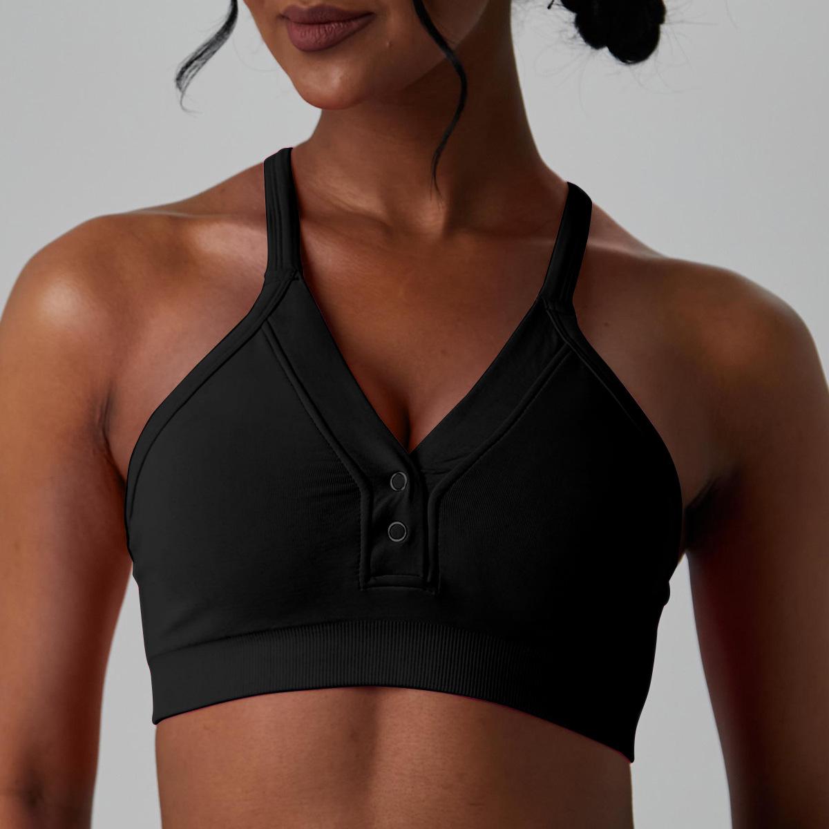 Lila Zen V Lila Zen Deep V Button-Down Backless Yoga Sports Bra